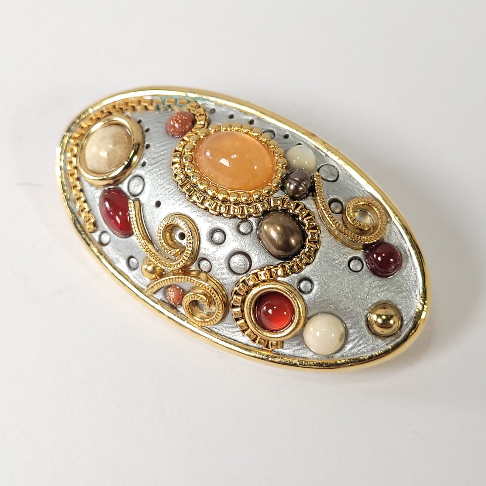 Michal Golan Brooch Pendant Women Gold Silver Gemstone Artisan Mixed Media